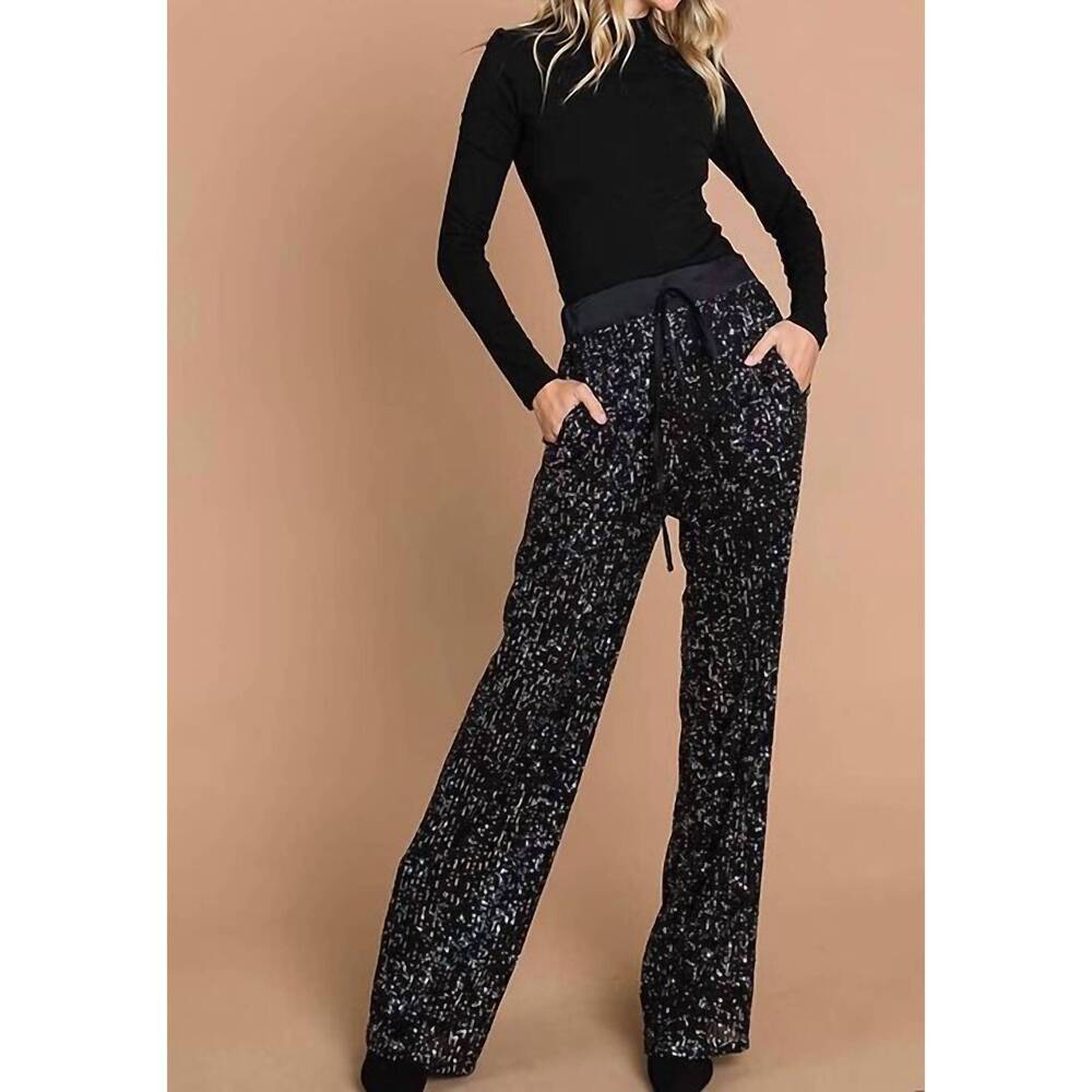 NEW COTTON BLEU sequence wide leg full lined long pants in black
